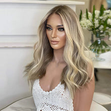 Load image into Gallery viewer, Virgin Brazilian Human Hair Full Lace Wigs HD Lace Ashy Blonde Brown Highlights Lace Front Wig 13x4/13x6/360 Lace Glueless Dark Roots 200%
