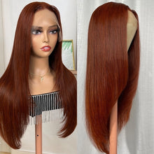 Load image into Gallery viewer, Reddish Brown/ Burgundy Straight Layered Human Hair Wig 4x4/13x4/13x6  Lace Natural Hairline
