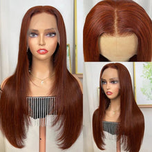 Load image into Gallery viewer, Reddish Brown/ Burgundy Straight Layered Human Hair Wig 4x4/13x4/13x6  Lace Natural Hairline
