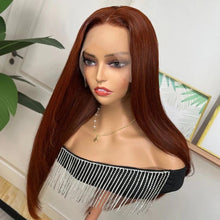 Load image into Gallery viewer, Reddish Brown/ Burgundy Straight Layered Human Hair Wig 4x4/13x4/13x6  Lace Natural Hairline
