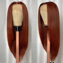 Load image into Gallery viewer, Reddish Brown/ Burgundy Straight Layered Human Hair Wig 4x4/13x4/13x6  Lace Natural Hairline
