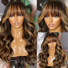 Load image into Gallery viewer, Body Wave Human Hair Wigs With Bangs Fringe Remy Human Hair Brazilian Wavy Wigs For Women Full Machine Made P1B/30
