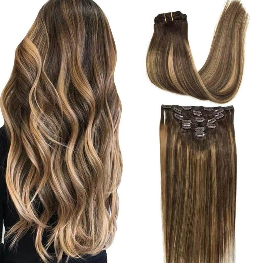 Brown Highlight/ Balayage 120g Seamless Clip ins 8PC Set