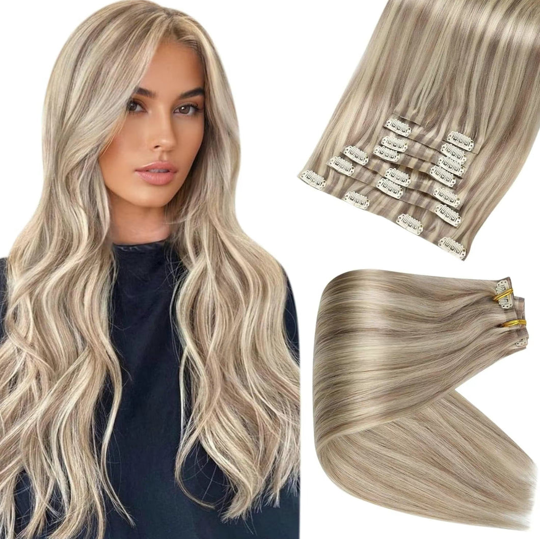 Blonde Highlight 18/613 8pc set (120g) Seamless Clip ins