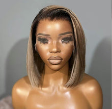 Load image into Gallery viewer, Ombre Ash Blonde 1B Roots Colored 13x4 Lace Front Wig Human Hair Wig 180% Density Remy Straight Short Bob Wig

