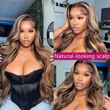 Load image into Gallery viewer, Highlight Wig Human Hair HD Lace 13x4/13x6/360 Lace Frontal Wig Colored Human Hair Wigs For Women 14-30 Inch Honey Blonde Body Wave Lace Front Wig
