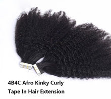 Load image into Gallery viewer, Afro Kinky Curly Tape In Human Hair Extension For Black Women 4b4c Coily Skin Weft Adhesive Invisible Brazilian Tape Ins 80pcs (Full Head)
