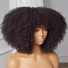 Load image into Gallery viewer, Afro Kinky Curly Wig With Bangs No Lace Full Machine Density Remy Brazilian Short Curly Human Hair Wigs Slip on and Go
