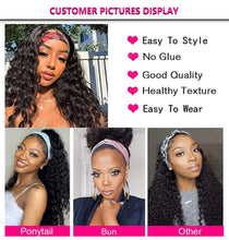 Load image into Gallery viewer, Wet and Wavy Headband Wig Human Hair Brazilian Virgin Hair Water Wave Headband Wigs for Black Women 180% Density Glueless Non Lace Front Wigs Half Wig with Headband Curly Hair Band Wig
