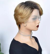 Load image into Gallery viewer, Blonde/ Black Hair T1B 27 Color Pixie Cut Bob Wig Brazilian Straight 13x5x1 T Part Lace Wig Short Bob Wigs Remy Human Hair Wigs
