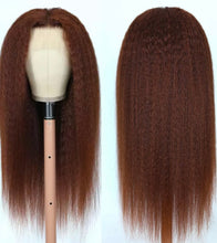 Load image into Gallery viewer, Reddish Brown Kinky Straight Lace Front Human Hair Wigs 13x4/ 13x6  Lace Front Wig Dark Auburn Copper Color Lace Wig
