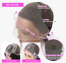 Load image into Gallery viewer, Curly baby hair Deep Curly 13x4/ 13x6/ 360 lace frontal wig Human Hair 180% Density transparent lace
