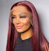 Load image into Gallery viewer, 180%Density Wine Red  Silky Straight 13x4/ 13x6 Lace Front Wig With Baby Hair

