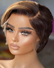Load image into Gallery viewer, Highlight Honey Blonde Ombre Color Straight Short Bob Pixie Cut T Part Lace Human Hair Wig
