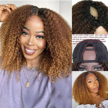 Load image into Gallery viewer, T1b/4/27/30 Dark Root Ombre Honey Blonde 150% Density V Part Wig  4C Afro Kinky Curly Human Hair  Wigs

