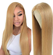 Load image into Gallery viewer, Ash Blonde Straight Lace Front Wig 13x4/13x6 Transparent Lace Front Wig Human Hair 180% Density Colored Human Hair Lace Front Wigs Frontal Human Hair Wigs  (27# Color, Straigby)
