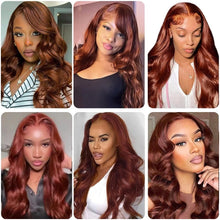 Load image into Gallery viewer, Auburn Body Wave Lace Front Wig 13x4/13x6 Red Brown Colored Human Hair Wig Pre Plucked For Transparent Lace Frontal Wigs
