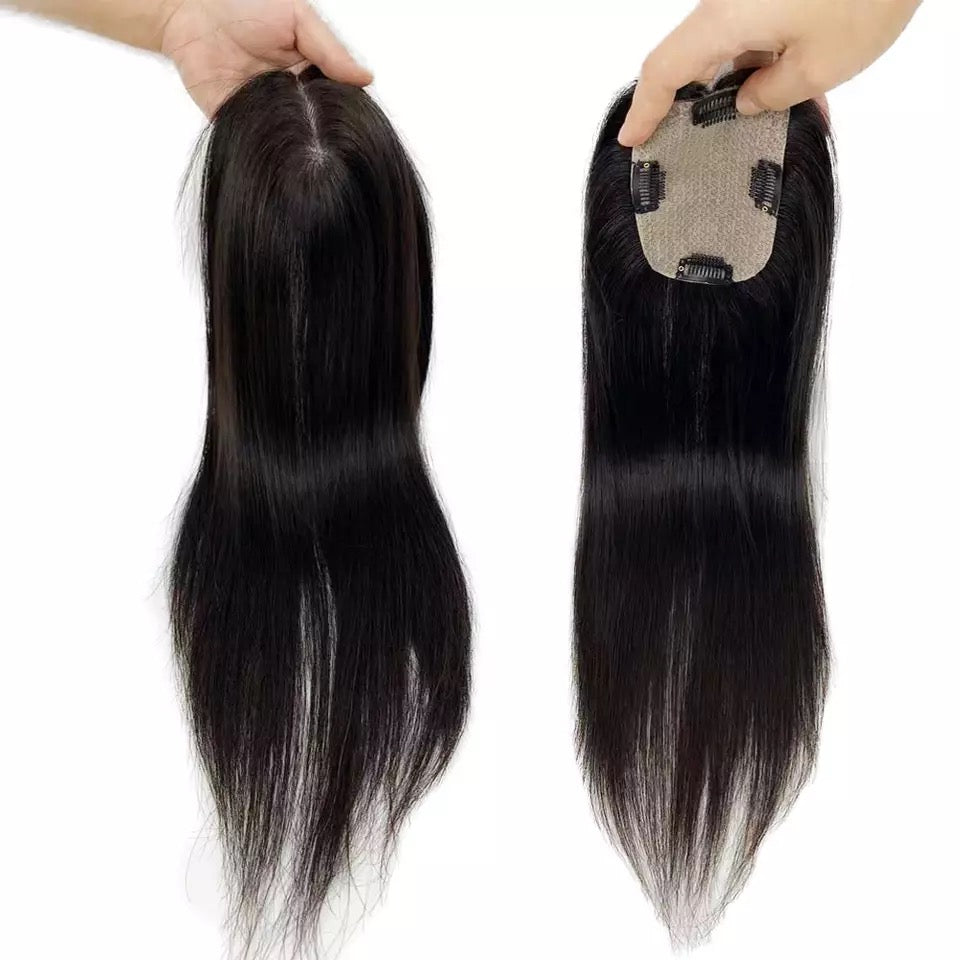 Silk Skin Base Human Hair Women Topper Virgin European Hair Toupee Clips In Hairpiece  Natural Scalp Top