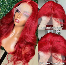 Load image into Gallery viewer, Body Wave Lace Front Human Hair Wigs Hot Red Colored 13x4 Lace Frontal Wigs For Women Brazlilan Curly Human Hair Wig Pre Plucked
