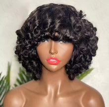 Load image into Gallery viewer, Short Curly Human Hair Wigs Rose Curly Wig With Bangs Machine Made Deep Wave Virgin Brazilian Glueless Wig
