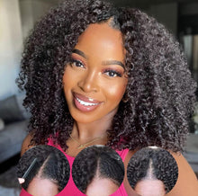 Load image into Gallery viewer, Black/1B 180% Density V Part Wig 4C Afro Kinky Curly Human Hair Wigs
