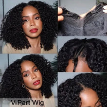 Load image into Gallery viewer, Black/1B 180% Density V Part Wig 4C Afro Kinky Curly Human Hair Wigs
