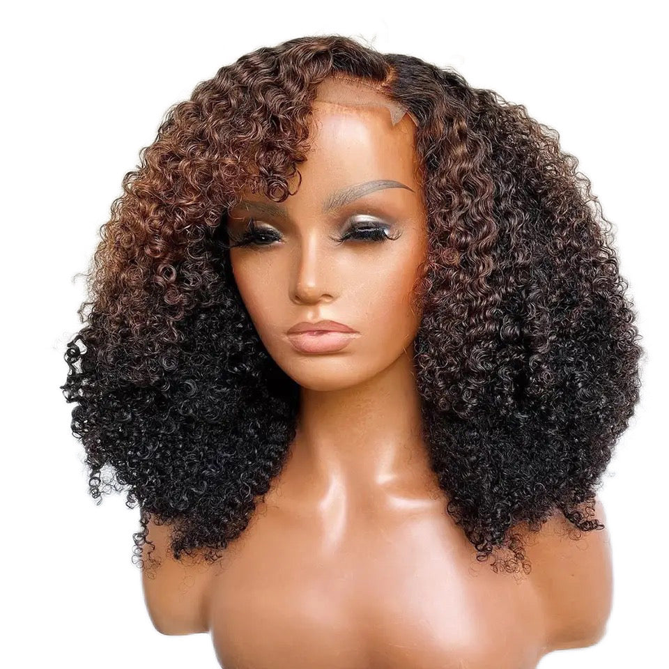 200% Density 3B/3C Soft Kinky Curly 13x4 Lace Front Wigs Kinky Curly Highlight Lace Closure Human Hair Wig PrePlucked