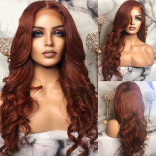 Load image into Gallery viewer, Auburn Body Wave Lace Front Wig 13x4/13x6 Red Brown Colored Human Hair Wig Pre Plucked For Transparent Lace Frontal Wigs
