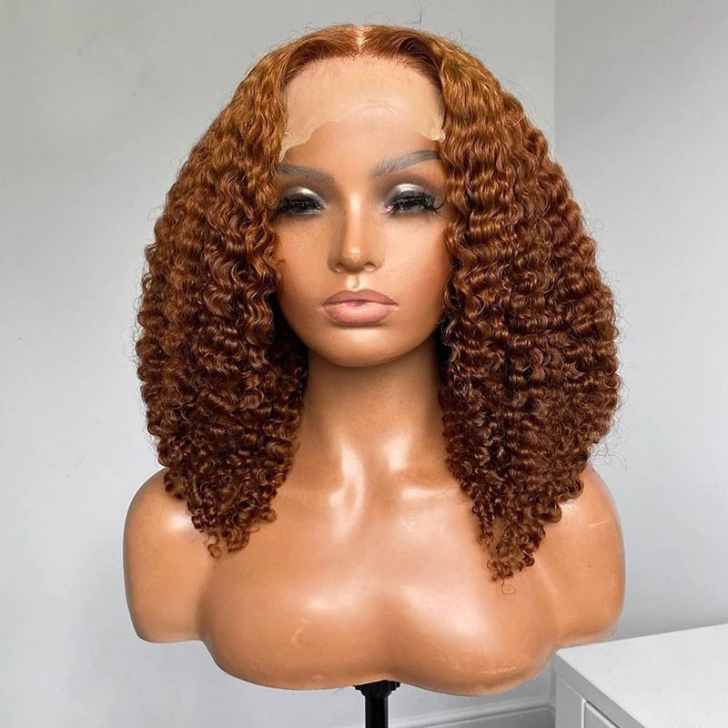 Brown/ Ginger 13x6/ 13x4 Curly Wig HD/ Transparent Lace Frontal Wig Pre Plucked 180% Density