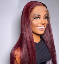 Load image into Gallery viewer, 180%Density Wine Red  Silky Straight 13x4/ 13x6 Lace Front Wig With Baby Hair

