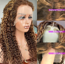 Load image into Gallery viewer, Blonde Highlight Curly Human Hair Wig 13x4/ 13x6/ 360 Lace Water Wave Lace Frontal Wig Natural Hair 100% Human Hair
