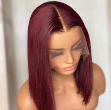 Load image into Gallery viewer, Red Bob Lace Front Wig 13X4/13x6 Colored Human Hair Lace Frontal Wigs Burgundy 99J Short Bob Wigs
