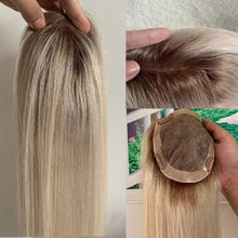 Load image into Gallery viewer, Ombre Ash Blonde Toupee Hair For Women Human Hair Topper Toupee 613 Closure European Remy Hair Top Piece
