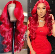 Load image into Gallery viewer, Body Wave Lace Front Human Hair Wigs Hot Red Colored 13x4 Lace Frontal Wigs For Women Brazlilan Curly Human Hair Wig Pre Plucked
