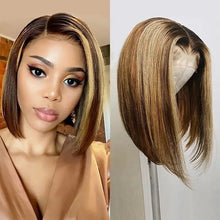 Load image into Gallery viewer, Highlight Bob Wig Human Hair 13x4/13x6 Bone Straight Hd Lace Front Wig Short Bob Ombre Brazilian Remy Hair
