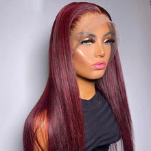 Load image into Gallery viewer, 180%Density Wine Red  Silky Straight 13x4/ 13x6 Lace Front Wig With Baby Hair
