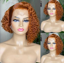 Load image into Gallery viewer, Orange/ Ginger Curly Bob Lace Front Wigs Human Hair 13×6 T Part Lace Short Bob Pixie Cut Wig Ginger Orange Remy Hair

