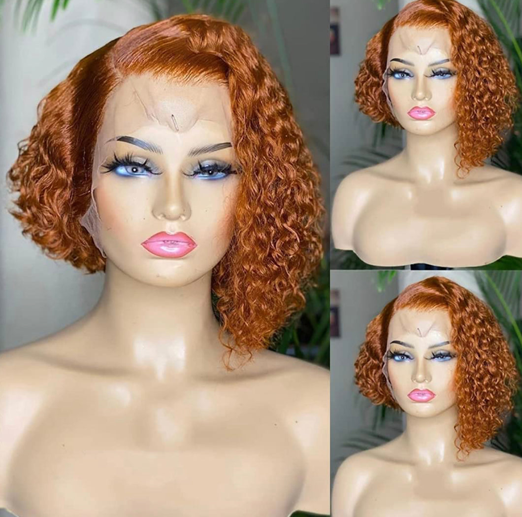 Orange/ Ginger Curly Bob Lace Front Wigs Human Hair 13×6 T Part Lace Short Bob Pixie Cut Wig Ginger Orange Remy Hair