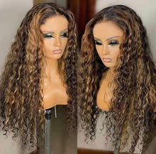 Load image into Gallery viewer, Blonde Highlight Curly Human Hair Wig 13x4/ 13x6/ 360 Lace Water Wave Lace Frontal Wig Natural Hair 100% Human Hair
