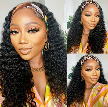 Load image into Gallery viewer, Wet and Wavy Headband Wig Human Hair Brazilian Virgin Hair Water Wave Headband Wigs for Black Women 180% Density Glueless Non Lace Front Wigs Half Wig with Headband Curly Hair Band Wig
