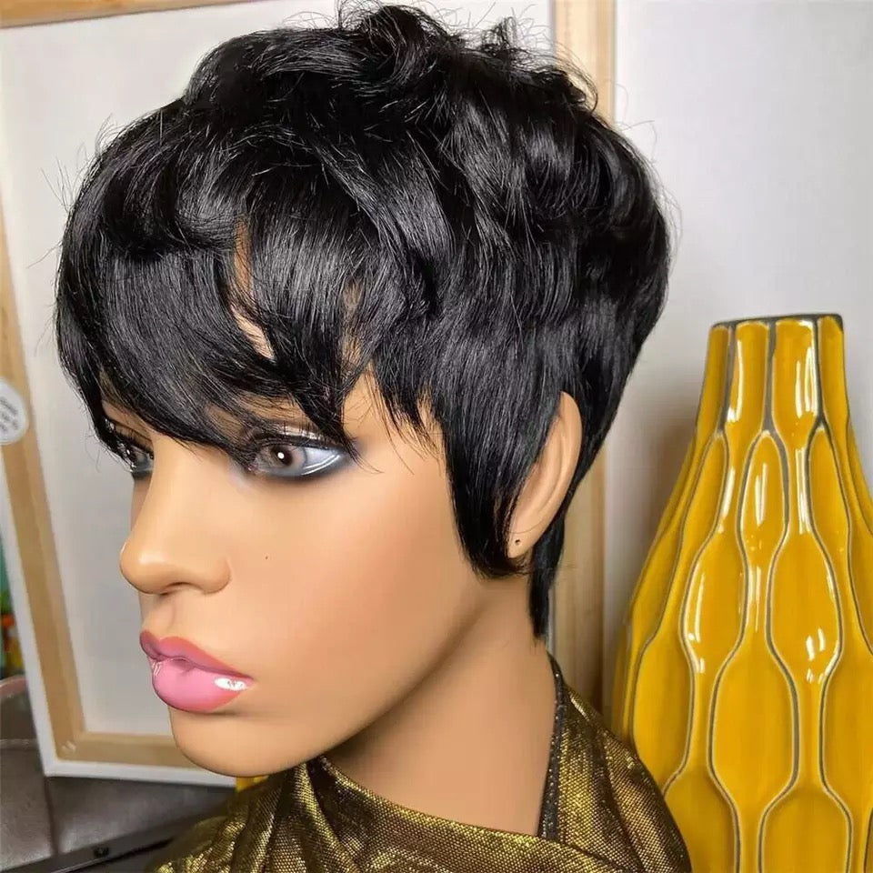 Short Human Hair Wig Pixie Cut Curly Brazilian Human Hair Wigs Virgin Full Machine Made  Glueless Wig