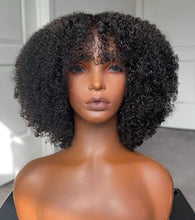 Load image into Gallery viewer, Afro Kinky Curly Wig With Bangs Machine Made Scalp Top Wig 200 Density Remy Brazilian Short Curly Bang Wig Human Hair
