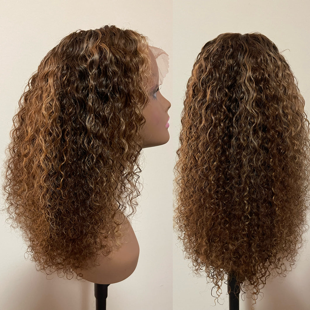 Honey Blonde Highlight 27 Deep Wave Lace Front Wig Deep Curly Human Hair Wigs Brazilian HD Preplucked 13x4/ 13x6 Lace Frontal Wig