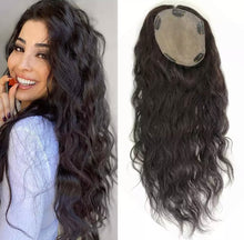 Load image into Gallery viewer, 15x16cm Natural Wave Brazilian Virgin Human Hair Topper for Women with Thinning Hair Silk Base Toupee with 5 Clips Ins Wavy
