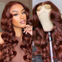 Load image into Gallery viewer, Auburn Reddish Brown Colored Human Hair Wigs Brazilian Body Wave 4x4/13x4/13x6 HD Lace Front Human Hair Frontal Wigs
