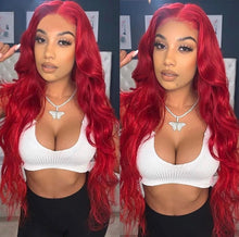 Load image into Gallery viewer, Body Wave Lace Front Human Hair Wigs Hot Red Colored 13x4 Lace Frontal Wigs For Women Brazlilan Curly Human Hair Wig Pre Plucked
