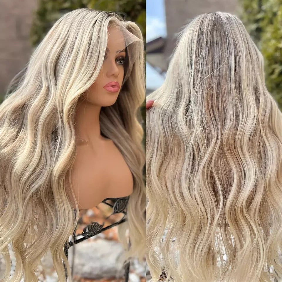 Blonde Full Lace Wigs with Lowlights 100%Real Brazilian Wavy Human Hair Wigs Preplucked 4x4/13x4/13x6/360/Full Lace Transparent HD Lace Wig