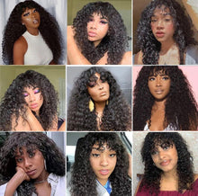 Load image into Gallery viewer, Glueless Water Wave Wig Peruvian Human Hair Wigs With Bangs 180% Full Machine Made Wig
