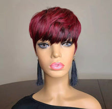 Load image into Gallery viewer, 99J Highlight Color Brazilian Human Hair Wigs With Bangs Pixie Short Cut Bob Wig Natural Wig Remy Hair Glueless
