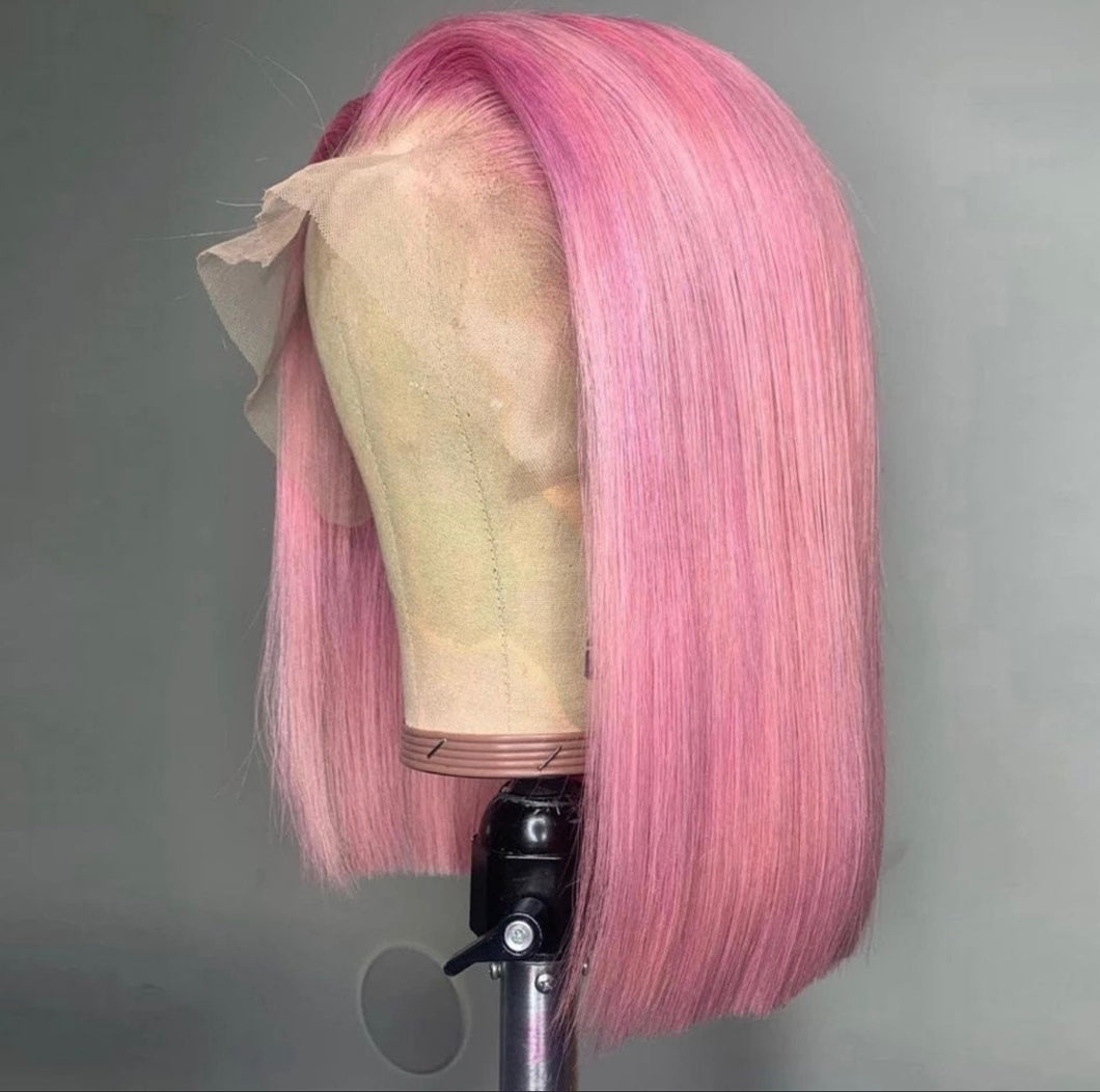 13x4/13x6 Lace Front  Bob Wig Pink Colored Straight Lace Front Human Hair Wig Pre Plucked Brazilian Frontal Wig